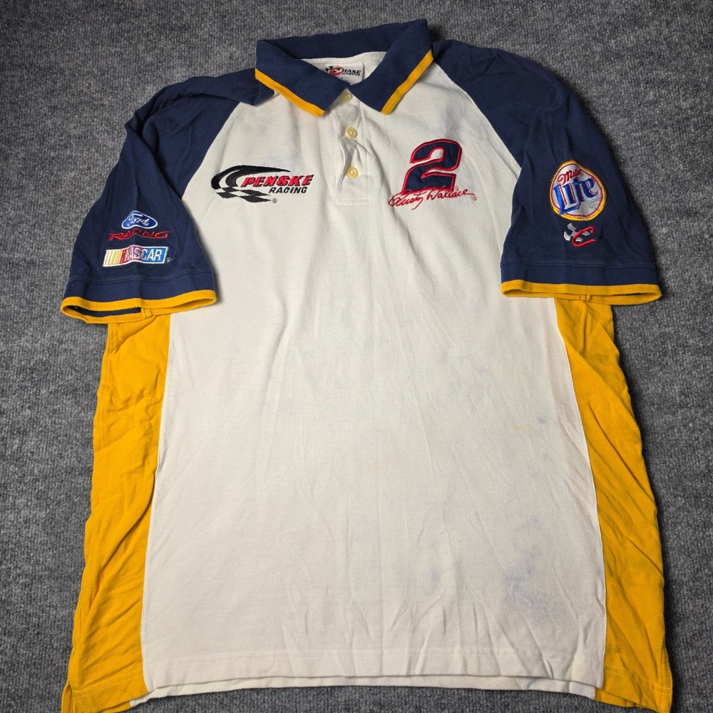 Vintage Chase Authentics Rusty Wallace Penske Racing Miller Lite Polo Shirt L